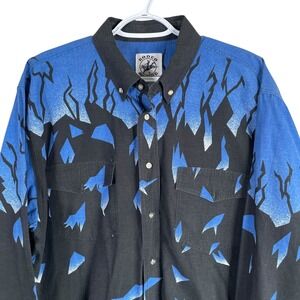 Vtg Rodeo Active Aztec Southwestern Western Shirt Button Down Mens L Cotton Blue